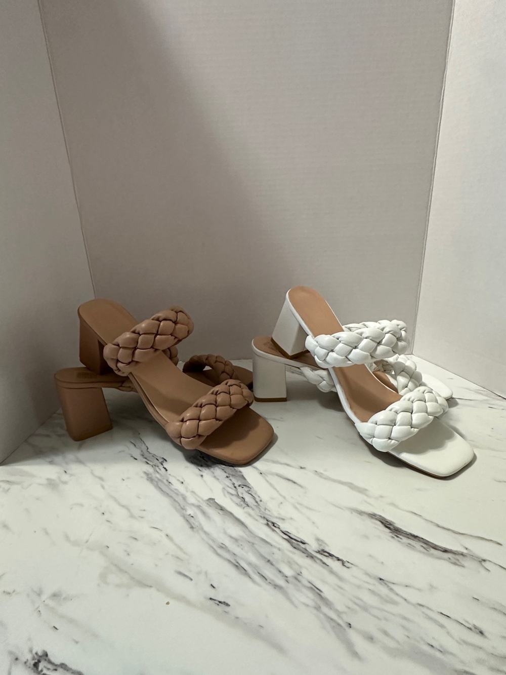 Bundle NEW Braided Strap Block Heel Sandals - White / Tan